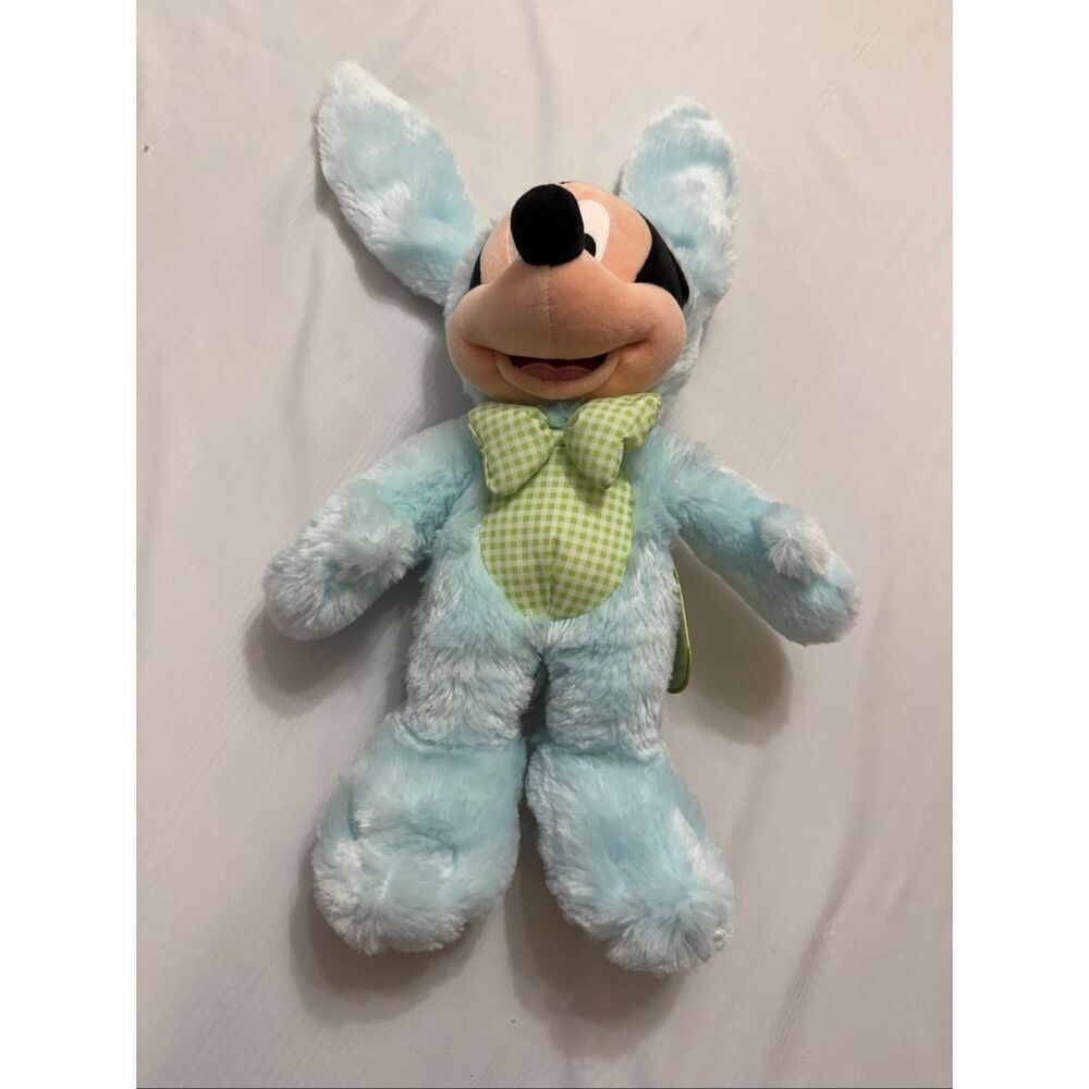 Disney Store Mickey Mouse Easter Bunny Plush Toy Blue Green Gingham 2016 New